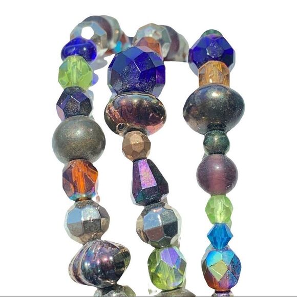 Artist made glass bead bracelet gold vermeil filagree clasp blue-silver-green - Picture 7 of 14